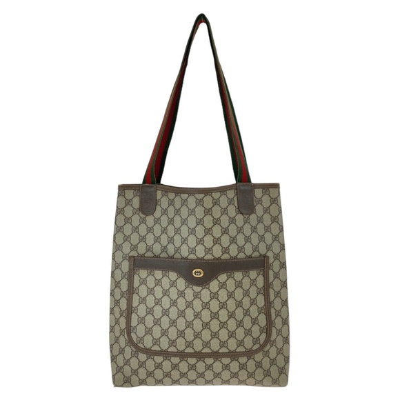 Gucci Handbags - Authentic GUCCI Supreme Web Sherry Line Tote Bag PVC Beige Red 40 02 003